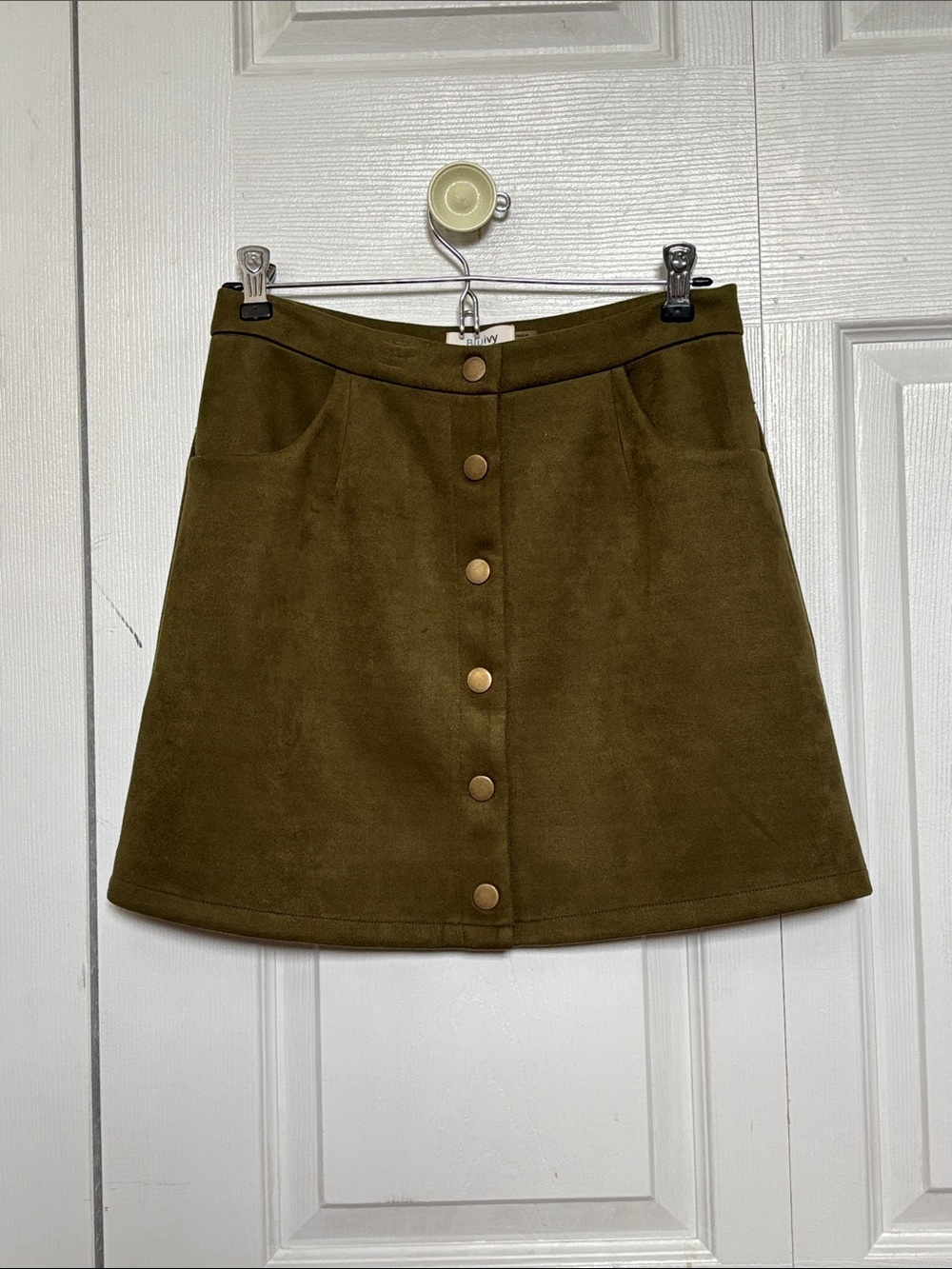 Bluivy Olive Green Button-Front Mini Skirt